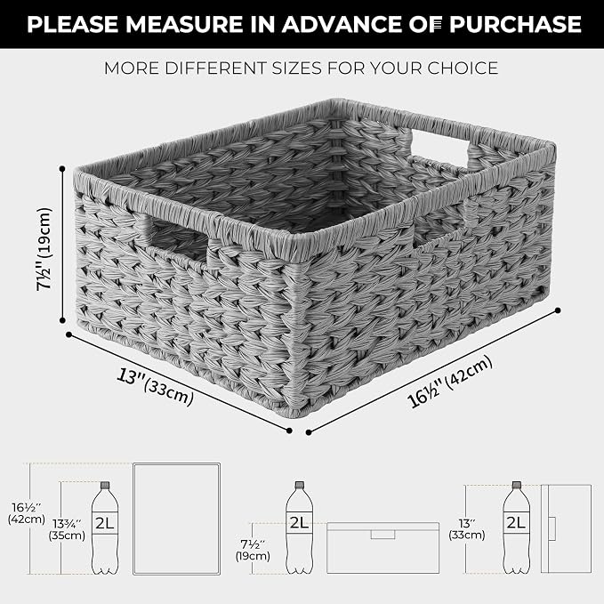 GRANNY SAYS Large Wicker Basket for Storage, Waterproof Baskets for Shelves, Storage Baskets with Handles, Grey Basket for Storage, 1-Pack - Image 4