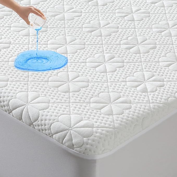 Bamboo Viscose Queen Size Waterproof Mattress Protector, Cooling Mattress Pad Cover for Queen Size Bed, Super Soft Queen Size Mattress Cover for 6-18 inches Mattress, White