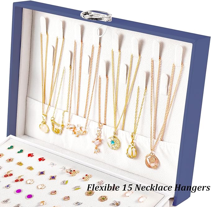 QBestry Earring Jewelry Box for Women Girls Stud Organizers, 5 Layers Navy Jewelry Organizer Box with Lock Necklaces and Earrings Holder Jewelry Box with Earring Organizer for Women Girls Xmas Gifts - Image 4