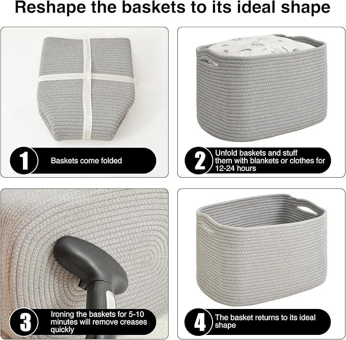 ICERZCZ Storage Baskets for Organizing & Shelves, Woven Cotton Rope Organization Bins for Dog Toys, Clothes, Books, Nursery Organizer, 15" Lx11 Wx9.5 H, (4 Packs) Grey - Image 7