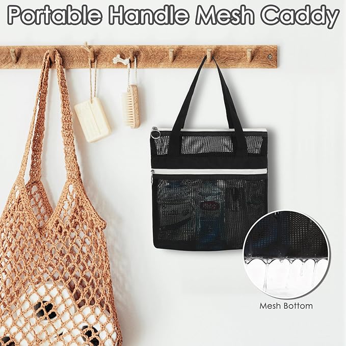 GYEUKHAM Mesh Shower Caddy Portable Shower Bag for Travel, Gym, Camping – Quick-Dry Hanging Toiletry Organizer with Zipper Pockets for Bathroom Essentials,Black - Image 2