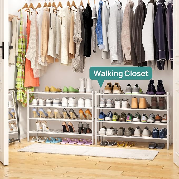 viewcare White 4-Tier Long Shoe Rack, Bamboo Wood, 33-Inch - Image 2