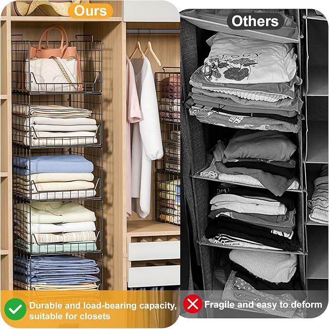 Jakyitvi 5-Tier Stackable Closet Organizer Shelf – Foldable Metal Storage Bins for Clothes, Sweaters & Towels | Stylish Black Wire Baskets for Bedroom, Wardrobe, Dorm or Entryway - Image 5