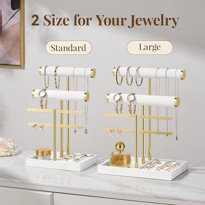 bussdis 3 Tier Bracelet Holder Display - Detachable T Bar White Velvet Bracelet Holder, Jewelry Holder Organizer for Bracelet, Necklace, Earrings, Rings - Image 8