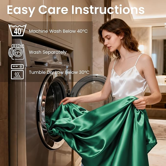 Love's cabin 4Piece California King Satin Bed Linen Set, Dark Green Silky Satin Sheets, Deep Pocket, Luxury Silk Feel, 1 Flat, 1 Fitted Sheet, 2 Pillow Cases