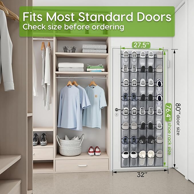 Unjumbly Over the Door Shoe Organizer with 40 Large Breathable Mesh Pockets, Space Saving Shoe Holder, Hanging Shoe Rack for Entryway Bedroom Closet Storage (Grey, 40 Pockets) - Image 4
