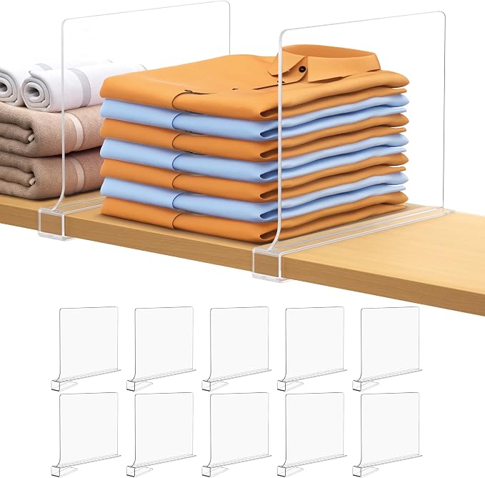 Aolloa 10 PCS Shelf Dividers for Closet Organization Acrylic Clear Closet Shelf Divider for Wooden Shelving Suitable for Wooden or Vertical Shelves Or Bedroom, Kitchen and Office by Aolloa