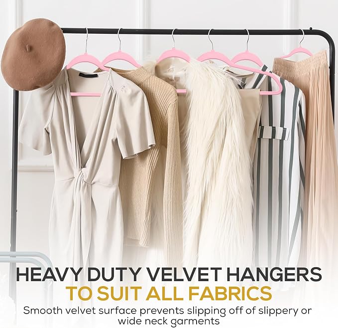 Techzoo Premium Velvet Hangers 50 Pack Ultra Thin Non Slip Adult Felt Space Saving Suit Hanger for Closet Heavy Duty Coat Pants Jackets Dress Hangers 360° Swivel Hook Hold Upto 10 lbs Pink - Image 7