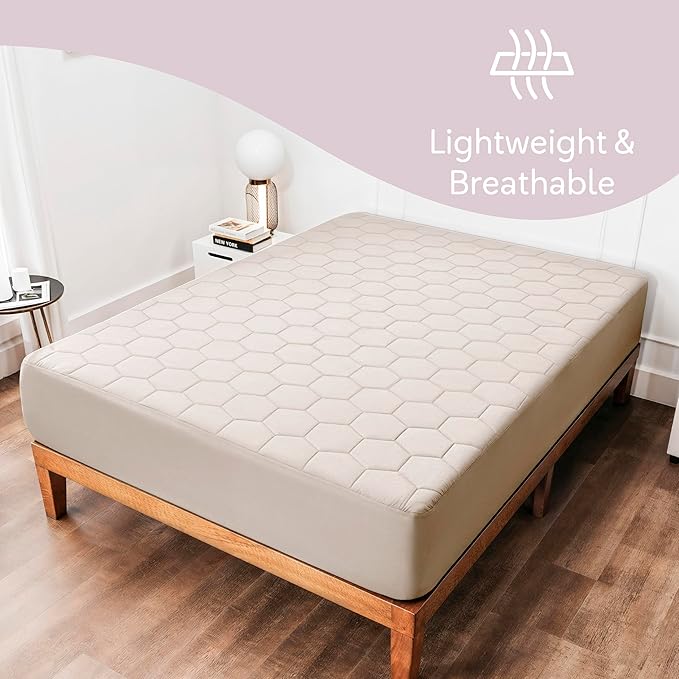 Hearth & Harbor 12 Pack Full Size Quilted Fitted Mattress Pad Cover, 100% Waterproof Mattress Protectors, Deep Pocket Fitted Mattress Cover 8" - 21" (54" x 75", Beige Cream)