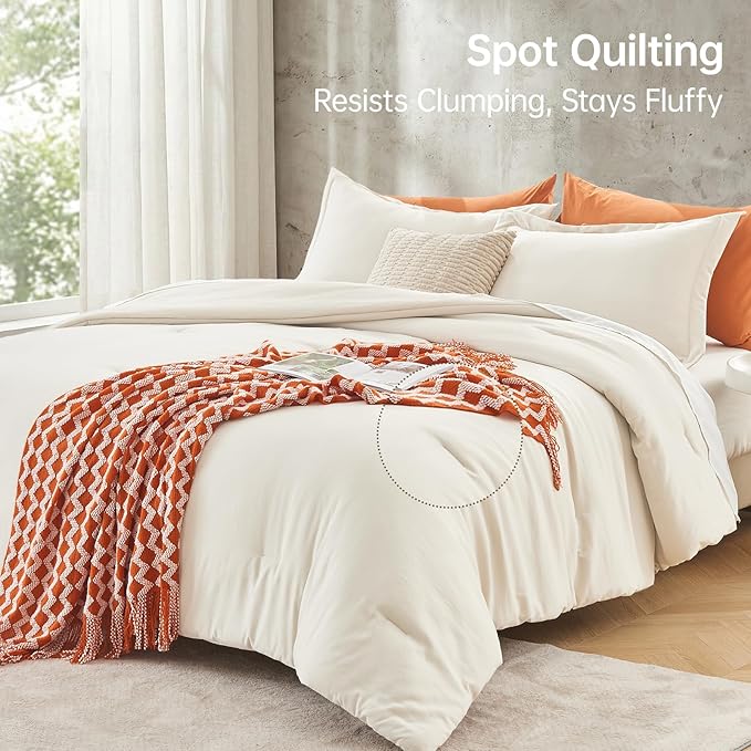 MUXHOMO Twin/Twin XL Comforter Set, All Season Ultra Soft Down Alternative Bedding - 2 Piece Lightweight Bed Set Includes 1 Comforter (68"x88") and 1 Pillow Shams (20"x26"), Ivory