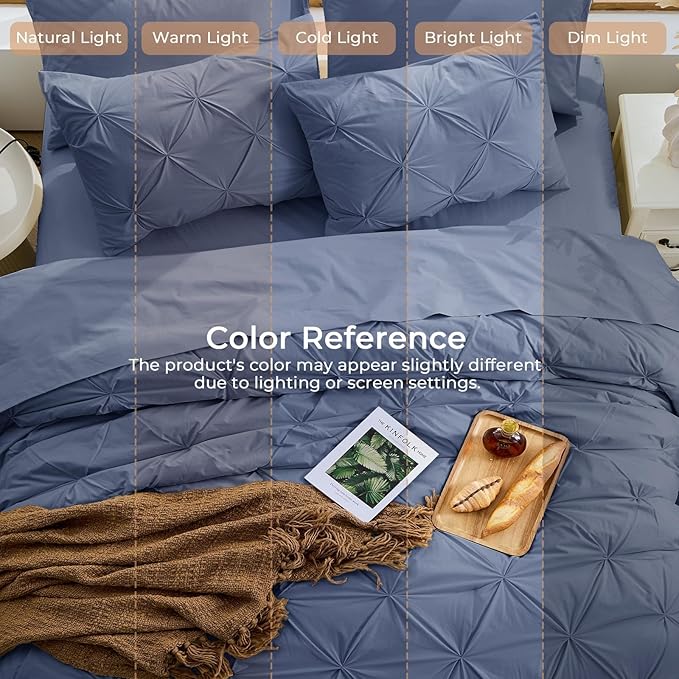 Sasttie California King Comforter Set, 7-Piece Bed in a Bag Cal King, Pintuck Bedding Set for All Season, Includes Comforter, Flat Sheet, Fitted Sheet, Pillowcases and Pillowshams, Indigo Blue
