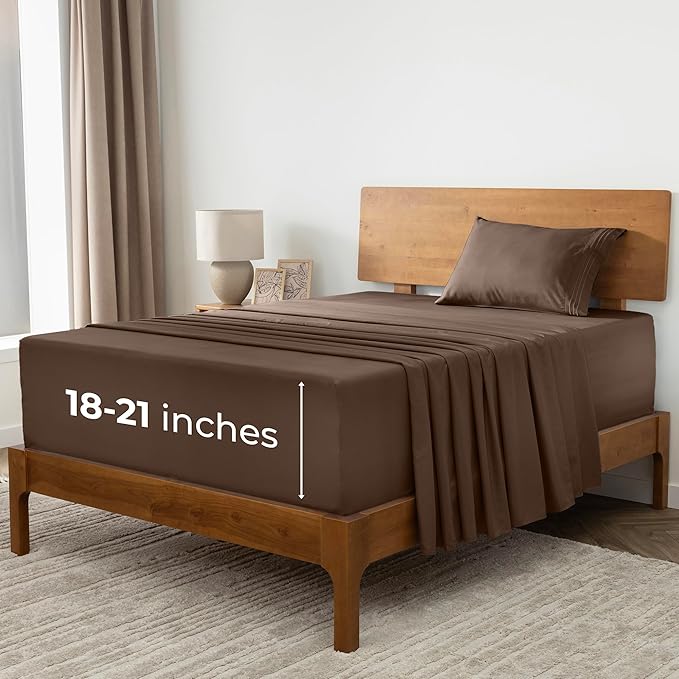 Mellanni Extra Deep Twin XL Sheets - 3 PC Iconic Collection Bedding - Hotel Luxury, Ultra Soft, Cooling Bed Sheets - Wrinkle, Fade, Stain Resistant (Twin Extra Long, Brown)