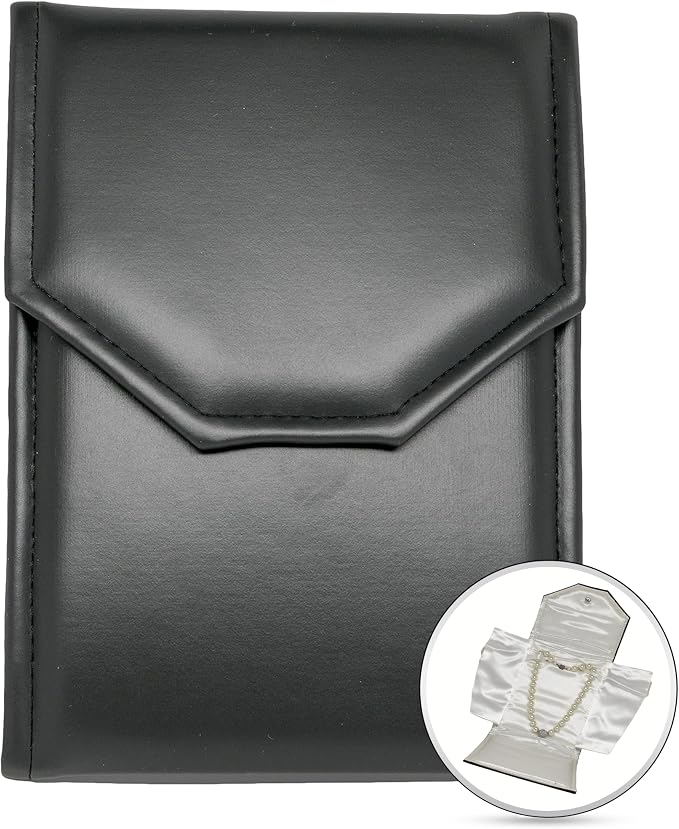 Novel Box Necklace Display Pearl Folder 8x6 inch Large Travel Jewelry Case - Wedding Jewelry Storage Holder with Smooth Finish - Jewelry Organizer Necklace Box - Black/White Stitched - Image 8
