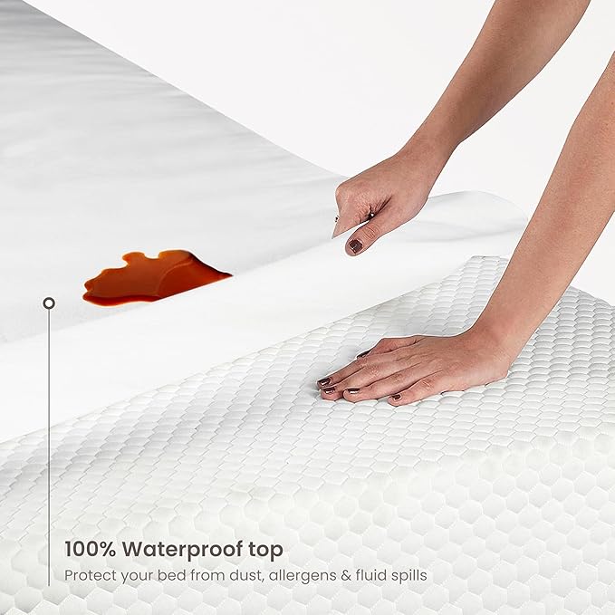 Bioweaves Organic Cotton Jersey Waterproof Mattress Protector Queen | 60" x 80" | GOTS Certified Mattress Cover with Jersey Cotton Skirt, Breathable & Noiseless Top Layer, 17 Inch Deep Pocket, White