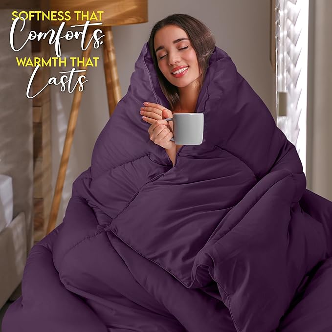 Utopia Bedding Twin Comforter Duvet Insert, Quilted Plum Comforter with Corner Tabs, Box Stitched Down Alternative Comforters Twin Size 64 x 88 inches