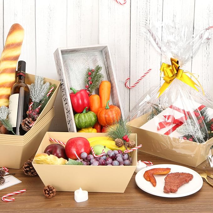 AFOROEOA 10PACK Baskets For Gifts Empty, 10x12”Thick Kraft Gift Basket with 10 Bows 10 Bags Empty Gift Baskets for Christmas, Valentine’s Day, Easter, Birthdays, Snacks, Farmers Market - Image 2