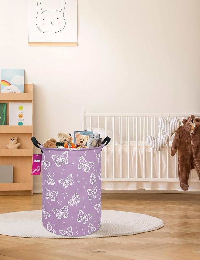 Laundry Hamper Large Canvas Fabric Lightweight Storage Basket/Toy Organizer/Dirty Clothes Collapsible Waterproof for College Dorms, Boys and Girls Bedroom,Bathroom(butterfly) - Image 5