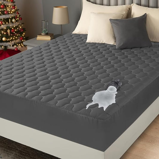 Utopia Bedding Waterproof Mattress Protector, Queen Mattress Pad, Noiseless Quilted Fitted Cover with Deep Pocket Stretches up to 16 Inches (Grey)
