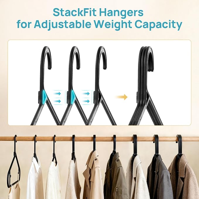 Vtopmart 60 Pack Plastic Clothes Hangers, 16.7in Standard StackFit Hangers for T-Shirt, Coats, Jackets, Sweaters, Non-Slip Slim Hanger with Hooks, Space-Saving in Closet, Durable Clothes Organizers - Image 3