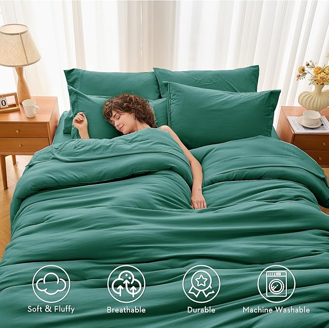 MUXHOMO 7 Pieces Full Comforter Set, Soft Bed in a Bag Full Size, All Season Bedding Set with Comforter, Flat Sheet, Fitted Sheet, Pillowcases & Shams, Emerald Green