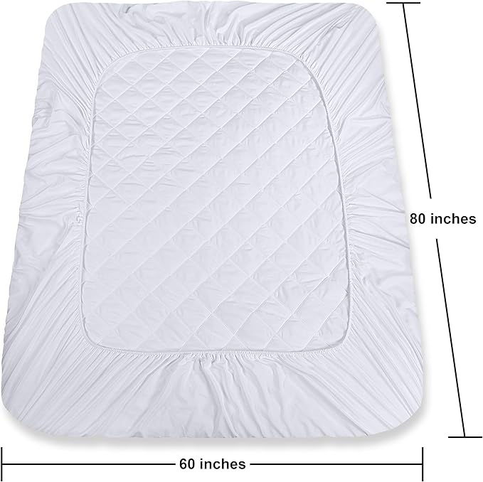 Utopia Bedding Quilted Fitted Mattress Pad, Queen Size, Elastic Fitted Mattress Topper Protector and Cover with Deep Pocket Stretches up to 16 Inches, Machine Washable (White)