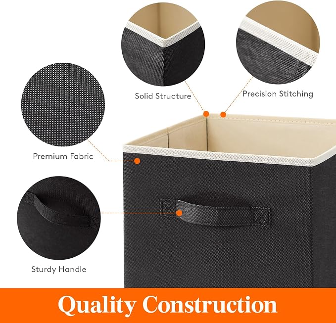 Lifewit Storage Cubes, Foldable Decorative Fabric Storage Baskets for Organizing Home Organizers with Handles for Shelves, Closet, 13 Inch Bins, 36L Black, 12 Packs - Image 3