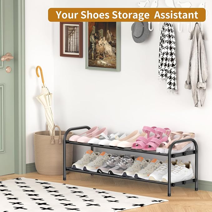 Hleelomi 2-Tier Expandable Shoe Rack for Entryway，Adjustable Metal Shoe Organizer for Closet,Living Room,Dorm,Black - Image 6