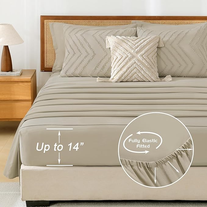 Litanika Light Hazel King Size Comforter Set with Sheets - 7 Pieces Bed in a Bag King Boho Tufted Complete Bedding Sets with Comforter, Sheets, Pillowcases & Shams