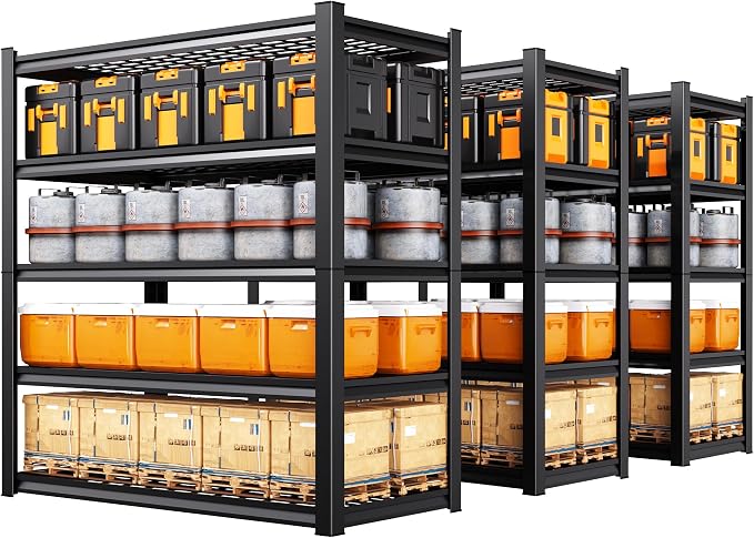 Set of 3 Garage Shelving Heavy Duty Storage Shelves, 5-Tier Adjustable Metal Shelving Unit, Utility Garage Organizer Shelf for Basement, Pantry, Kitchen, Warehouse,17.7" D x 45.6" W x 71.2" H by Unknown