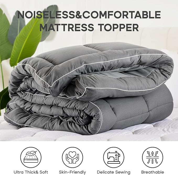 Sonive Twin XL Mattress Protector, Extra Thick Pillow-Top Mattress Topper with Premuim 1000gsm Alternative Filling, Fluffy Soft Quilted Mattress Pad, Mattress Cover Oeko-Tex Certified Grey