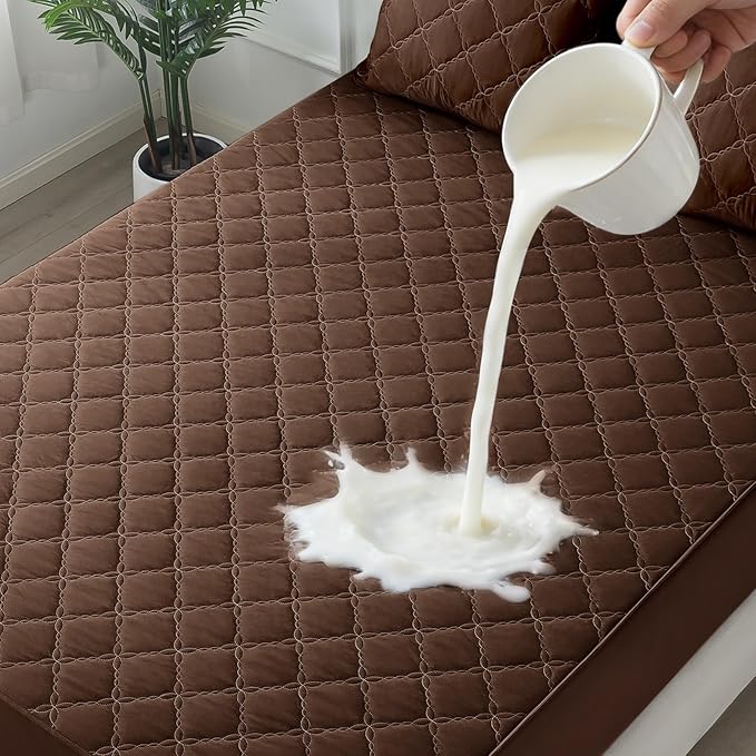 Waterproof Mattress Protector - Queen Size Mattress Pad Silent & Fitted Sheet Style | Full Bed Protection for Kids, Pets, Adults | Hypoallergenic, Machine Washable (Chocolate, Queen)
