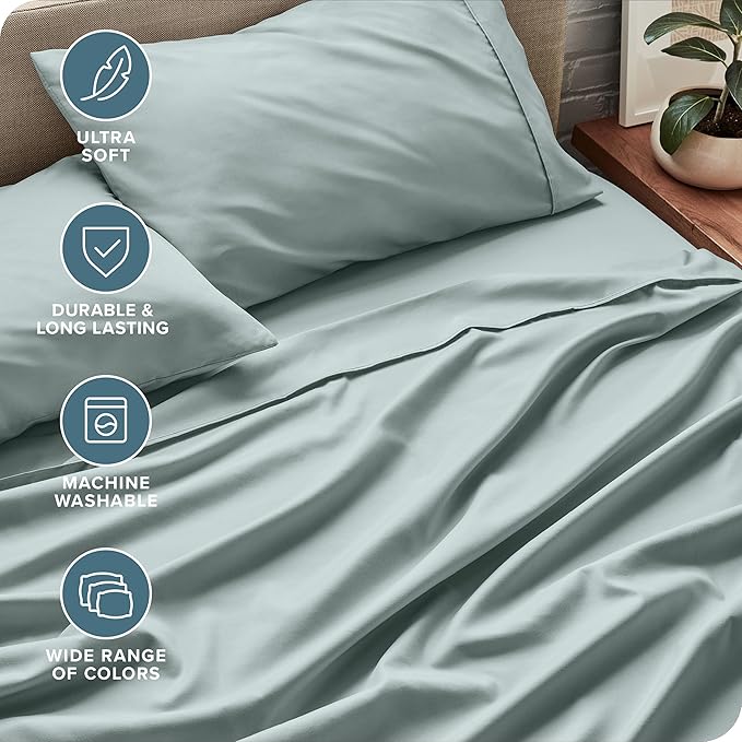 Bare Home Full XL Sheet Set - 1800 Ultra-Soft Microfiber Full Extra Long Bed Sheets - Double Brushed - Deep Pockets - Easy Fit - 4 Piece Set - Bedding Sheets & Pillowcases (Full XL, Sea Spray)