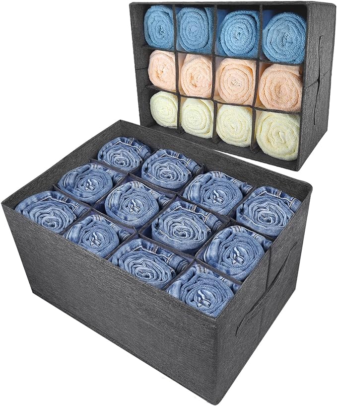 EASEVE 2Pcs Closet Organizers and Storage Bins for Clothes - 12 Cell Drawers Organizer Grid Storage Box for Jeans Pants Sweater Towel T-shirts, Wardrobe Shelf Dividers Closets Organization by EASEVE