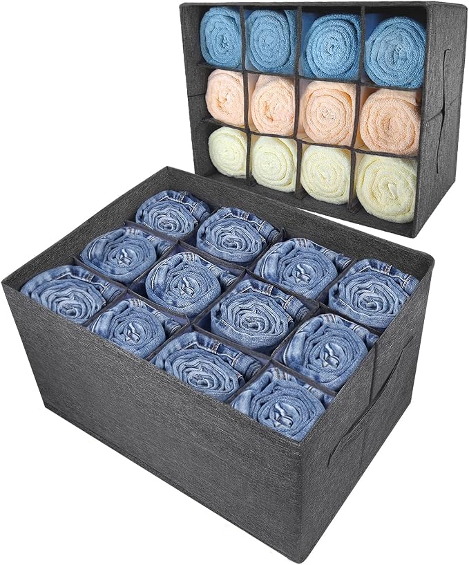 EASEVE Closet Organizers and Storage Bins for Clothes - 12 Cell Drawers Organizer Grid Storage Box for Jeans Pants Sweater Towel T-shirts, Wardrobe Shelf Dividers Closets Organization (1 Pcs) by EASEVE