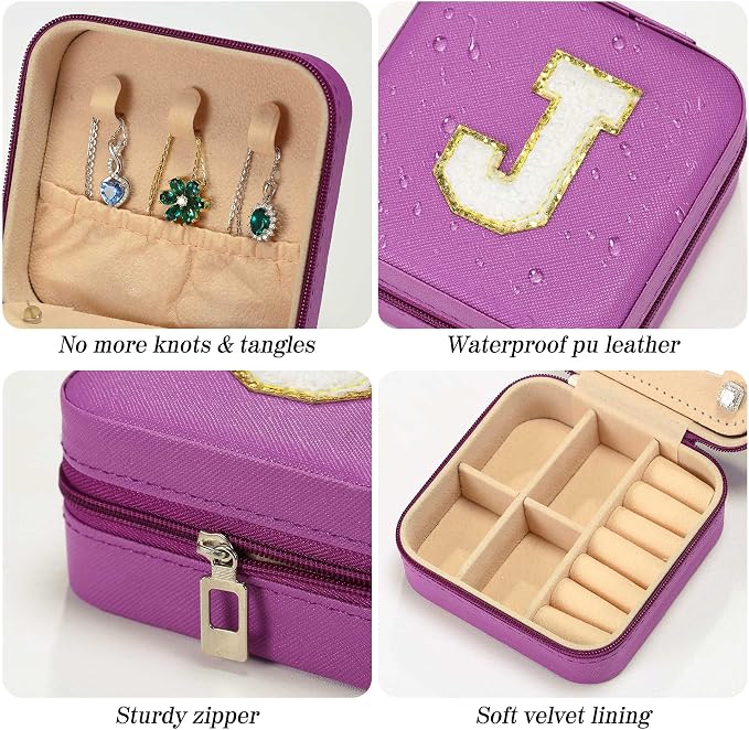 Parima Gifts for Grandkids Teenage Girls Her - Purple Travel Jewelry Case, Personalized Jewelry Box - Mother's Day Gift, Letter A - Image 5