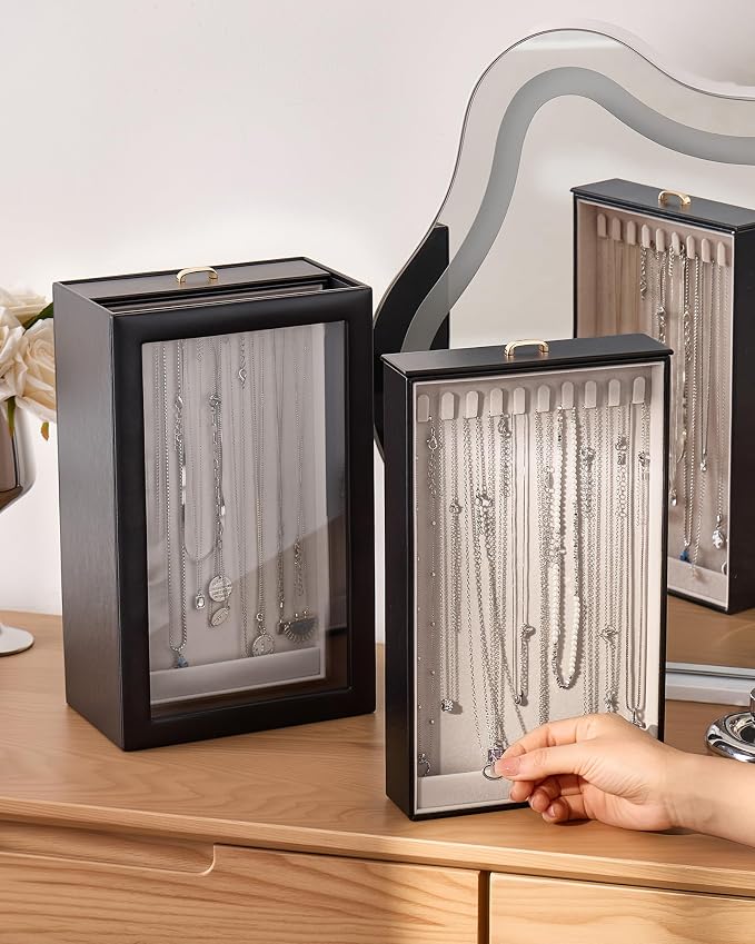 Lolalet Upgraded Double-Sided Hanging Necklace Organizer Box, Jewelry Display Case with Double-Sided Clear Window for Necklaces Bracelets, Tangle-Free Necklace Storage Box, Mothers Day Gift - Image 3