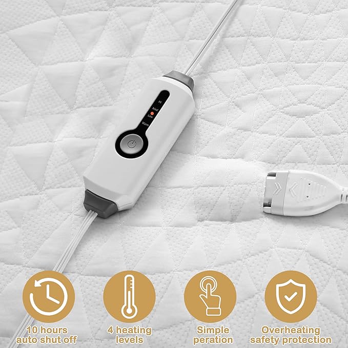 Electric Mattress Pad Twin Size 39"x75" with 10 Hours Auto Off 4 Heat Setting Simple Controller Fit Up to 15 Inch Deep Pocket, Machine Washable - White Diamond Printed Pattern