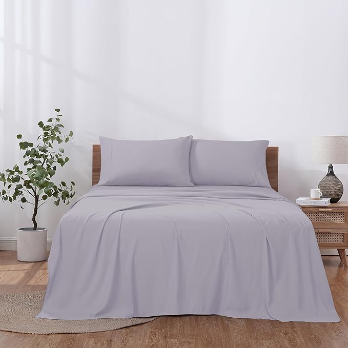 Modern Threads Soft Microfiber Solid Sheets - Luxurious Microfiber Bed Sheets - Includes Flat Sheet, Fitted Sheet with Deep Pockets, & Pillowcases Lilac Marble California King