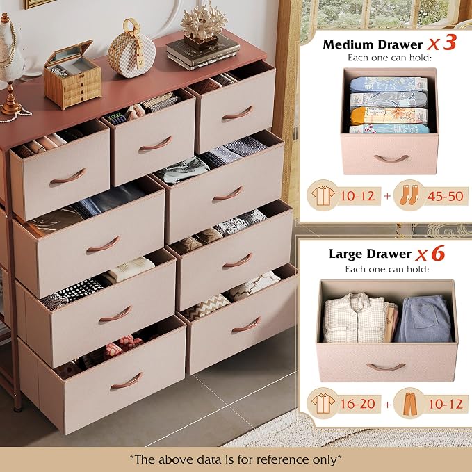 WLIVE 9-Drawer Dresser, Fabric Storage Tower for Bedroom, Hallway, Entryway, Closet, Tall Chest Organizer Unit with Fabric Bins, Steel Frame, Wood Top, Easy Pull Handle, Pink - Image 5