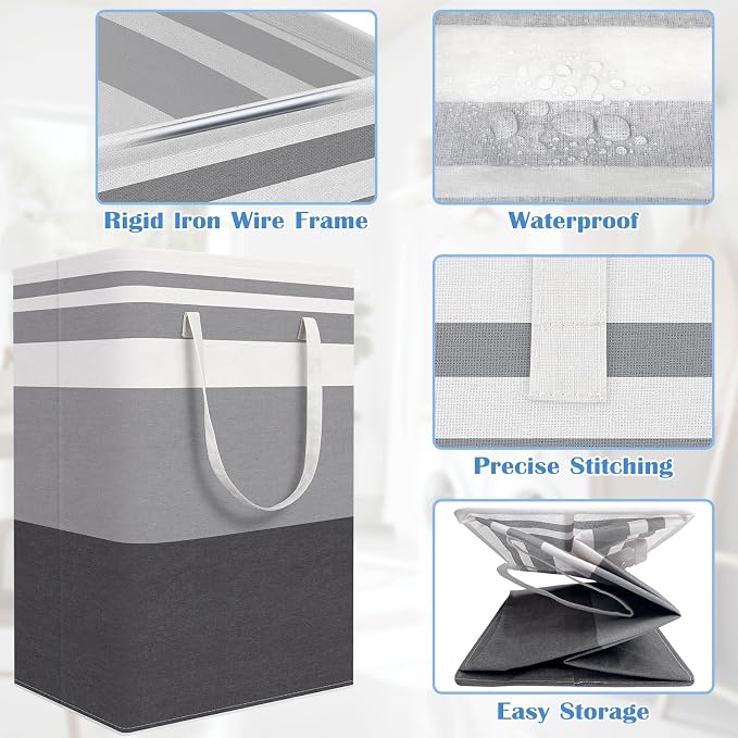 BlissTotes 3-Pack Laundry Basket, Freestanding＆Waterproof Laundry Hamper, Collapsible Tall Clothes Hamper with Easy Carry Handles for Clothes, Towels in the Family and Dorm,Gradient Grey,125L - Image 4