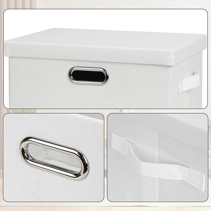 Graciadeco Medium 15" 21 Quart Collapsible Stackable Storage Bins with Lids, 5 Packs White Foldable Fabric Closet Storage Boxes with Lids, Lidded Heavy-duty Linen Baskets(15x11x8) - Image 6