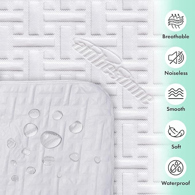 Ambesonne Fitted Non-Slip Mattress Protector with 8''-21'' Deep Pocket 100% Waterproof 3D Air Fabric Fiber Cover Soft and Noiseless Bed Pad for a Hotel Quality Comfortable Sleep, Twin XL