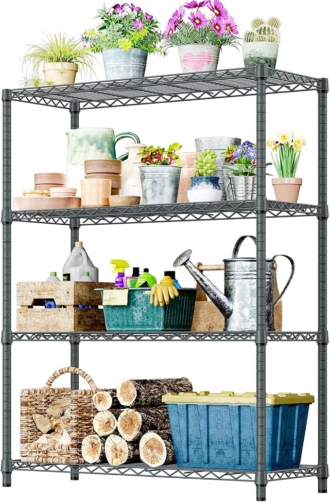 IZEUK Outdoor Metal Storage Shelving Unit, 4-Tier Heavy Duty Wire Rack Organizer with Rust-Resistant and Corrosion-Proof Coating (Grey, 17.7" D x 47.24" W x 59" H) by IZEUK