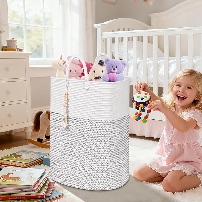 Woven Laundry Basket for Clothes, 65L Large Rectangle Laundry Hampers, Nursery Storage Basket for Toys, Tall Dirty Clothes Hamper for Bedroom Aesthetic, Bathroom, Laundry Room - Image 7