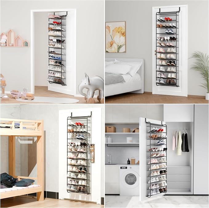 Whitmor 36 Pair Over The Door Shoe Organizer, 12 Tier Hanging Shoe Organizer, Heavy Duty Metal & Mesh Shoe Holder, Hanging Shoe Rack for Closet Organizer, 69"L x 21.7"W x 7.5"H, Matt Gunmetal - Image 3