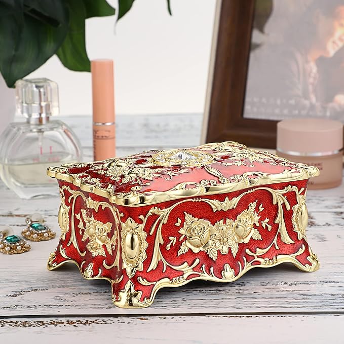 Hipiwe Hipiw Vintage Jewelry Organizer Box - Metal Trinket Storage Box Ornate Treasure Chest Box Jewelry Decorative box Keepsake Gift Box Case for Women,4.9"x3.4"x2.7" - Image 6