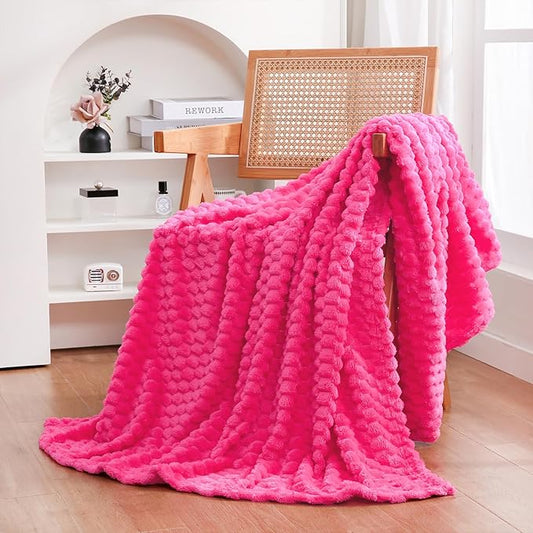 Puncuntex Hot Pink Throw Blanket 50"??60" inches Gifts for Mom Fuzzy 3D Jacquard Decorative Flannel Fleece Super Soft Plush Cozy Blanket for Couch Sofa Chair Lightweight
