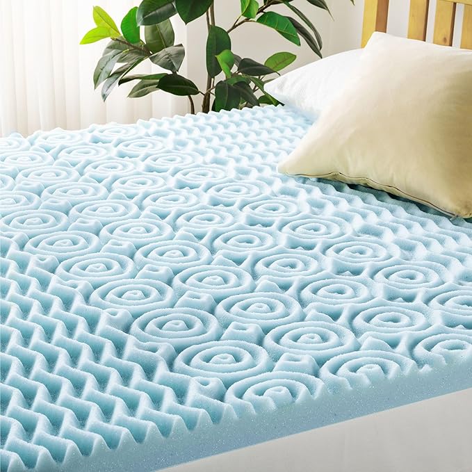 Mellow 3 Inch 5-Zone Memory Foam Mattress Topper, Cooling Gel Infusion, Dorm Essentials, Queen Blue