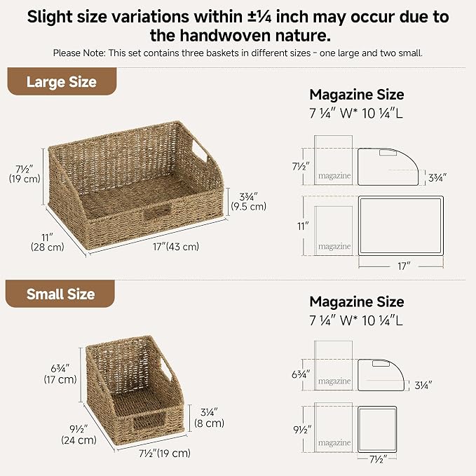 StorageWorks Seagrass Pantry Storage Baskets, Wicker Baskets with Built-in Handles, Handwoven Shelf Baskets for Organizing, Pantry Organizers and Storage, 3 Pack - Image 2