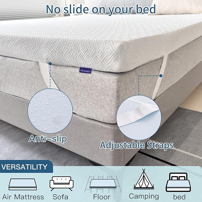 Airensky 4 Inch Memory Foam Mattress Topper, Cooling Gel Infused High Density Full (54"x75") Topper with Removable Skin-Friendly Cover, Bed Topper for Pressure Relief Back Pain, CertiPUR-US Certified